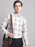 Jainish Men's Yellow Checked Ragular Fit Formal Shirt - Cream | Grocsy