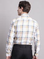 Jainish Men's Yellow Checked Ragular Fit Formal Shirt - Cream | Grocsy