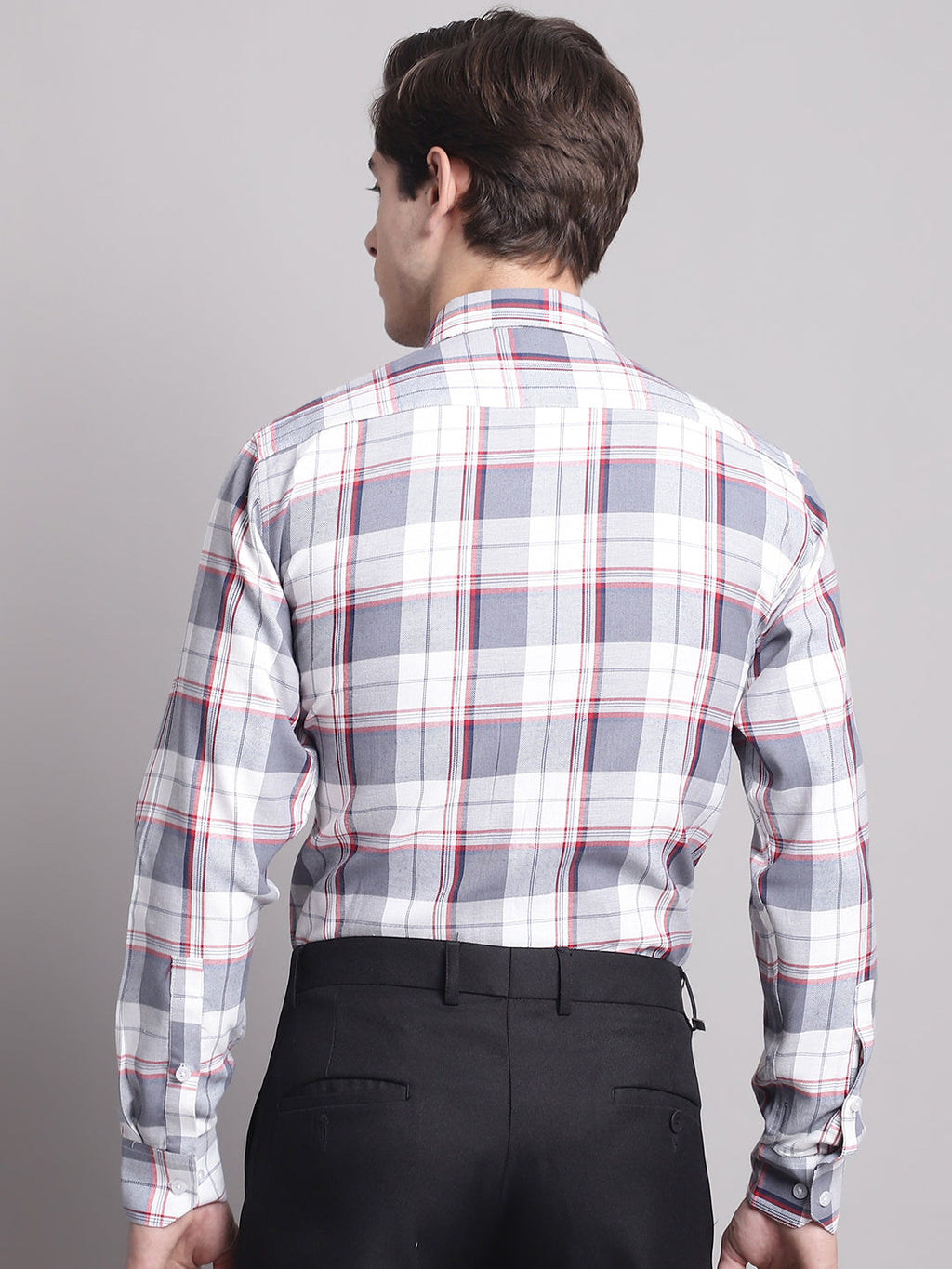 Jainish Men's Grey Checked Ragular Fit Formal Shirt - Grey | Grocsy