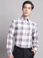 Jainish Men's Grey Checked Ragular Fit Formal Shirt - Grey | Grocsy