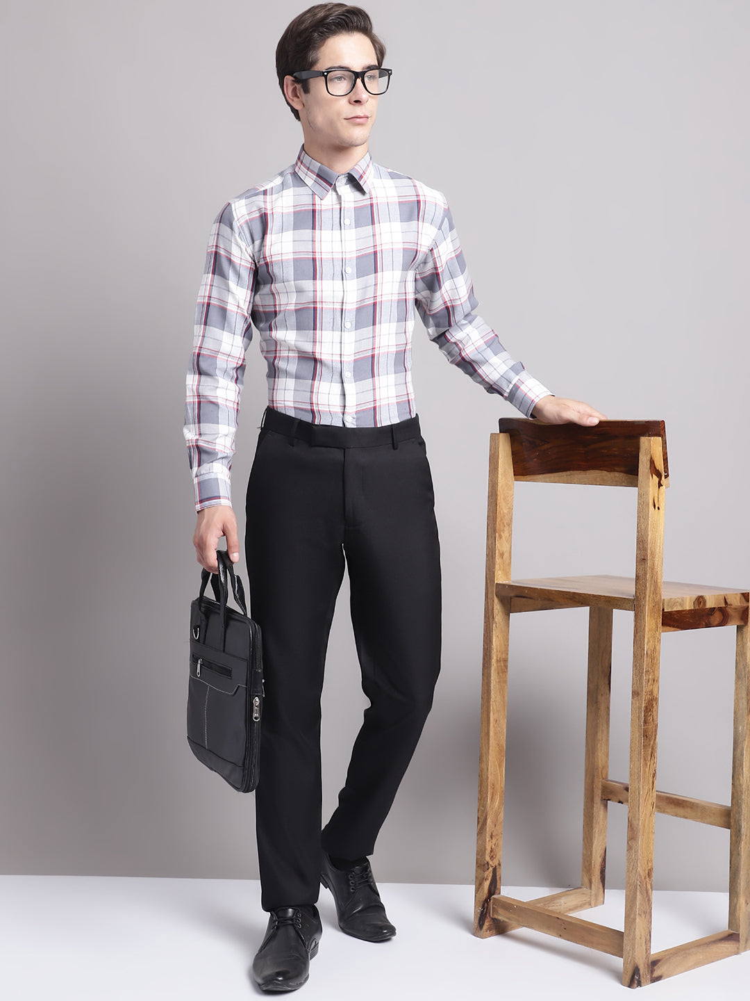 Jainish Men's Grey Checked Ragular Fit Formal Shirt - Grey | Grocsy