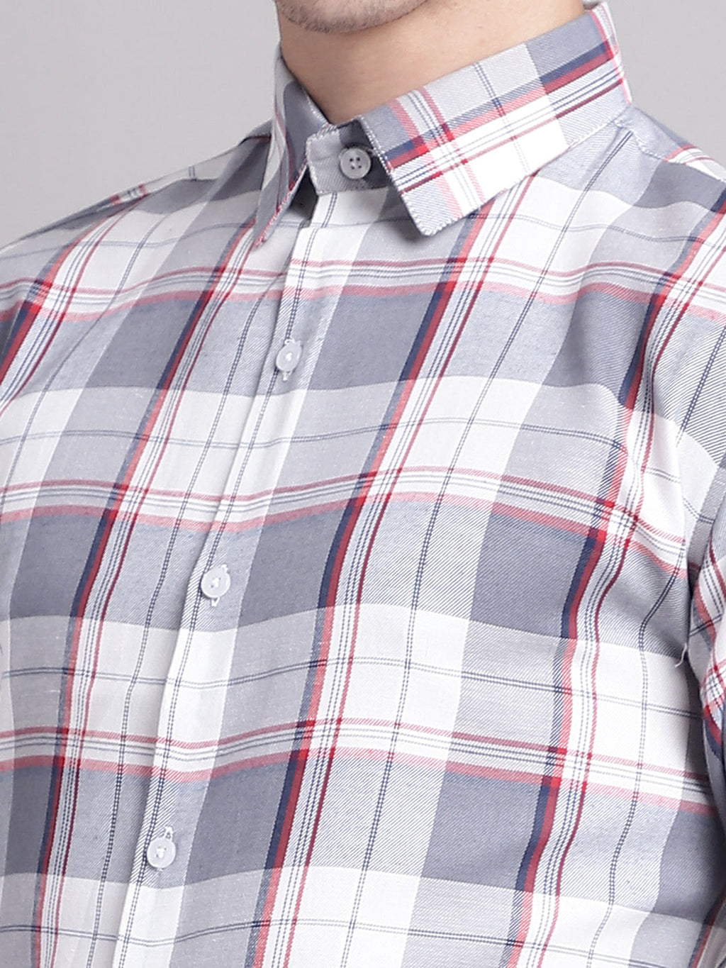 Jainish Men's Grey Checked Ragular Fit Formal Shirt - Grey | Grocsy