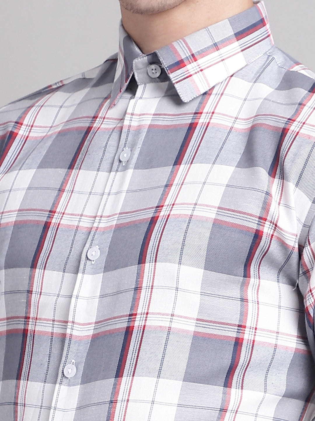 Jainish Men's Grey Checked Ragular Fit Formal Shirt - Grey | Grocsy