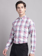Jainish Men's Pink Checked Ragular Fit Formal Shirt - Pink | Grocsy