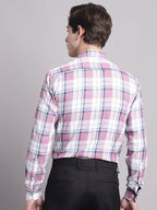 Jainish Men's Pink Checked Ragular Fit Formal Shirt - Pink | Grocsy