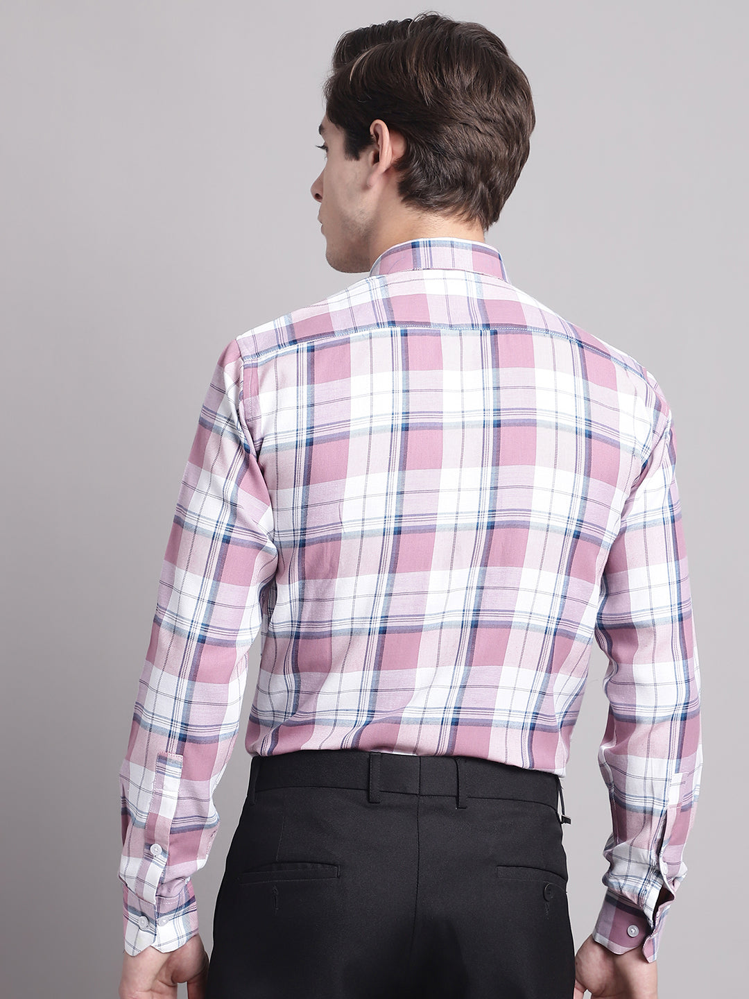 Jainish Men's Pink Checked Ragular Fit Formal Shirt - Pink | Grocsy