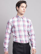 Jainish Men's Pink Checked Ragular Fit Formal Shirt - Pink | Grocsy