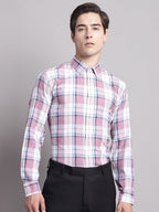 Jainish Men's Pink Checked Ragular Fit Formal Shirt - Pink | Grocsy