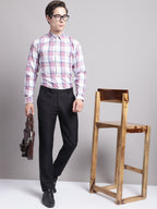 Jainish Men's Pink Checked Ragular Fit Formal Shirt - Pink | Grocsy