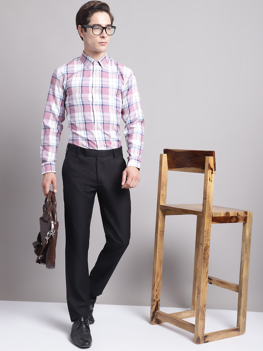 Jainish Men's Pink Checked Ragular Fit Formal Shirt - Pink | Grocsy