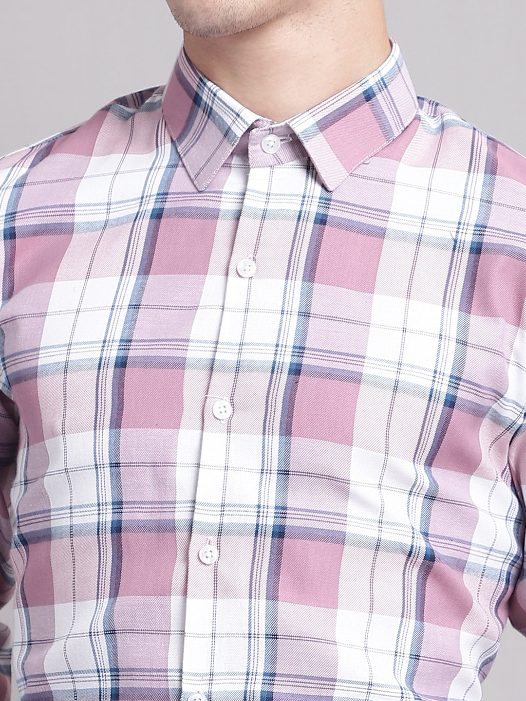 Jainish Men's Pink Checked Ragular Fit Formal Shirt - Pink | Grocsy