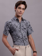 Jainish Men's Floral Printed Formal Shirt - Charcoal | Grocsy