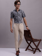 Jainish Men's Floral Printed Formal Shirt - Charcoal | Grocsy