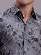 Jainish Men's Floral Printed Formal Shirt - Charcoal | Grocsy