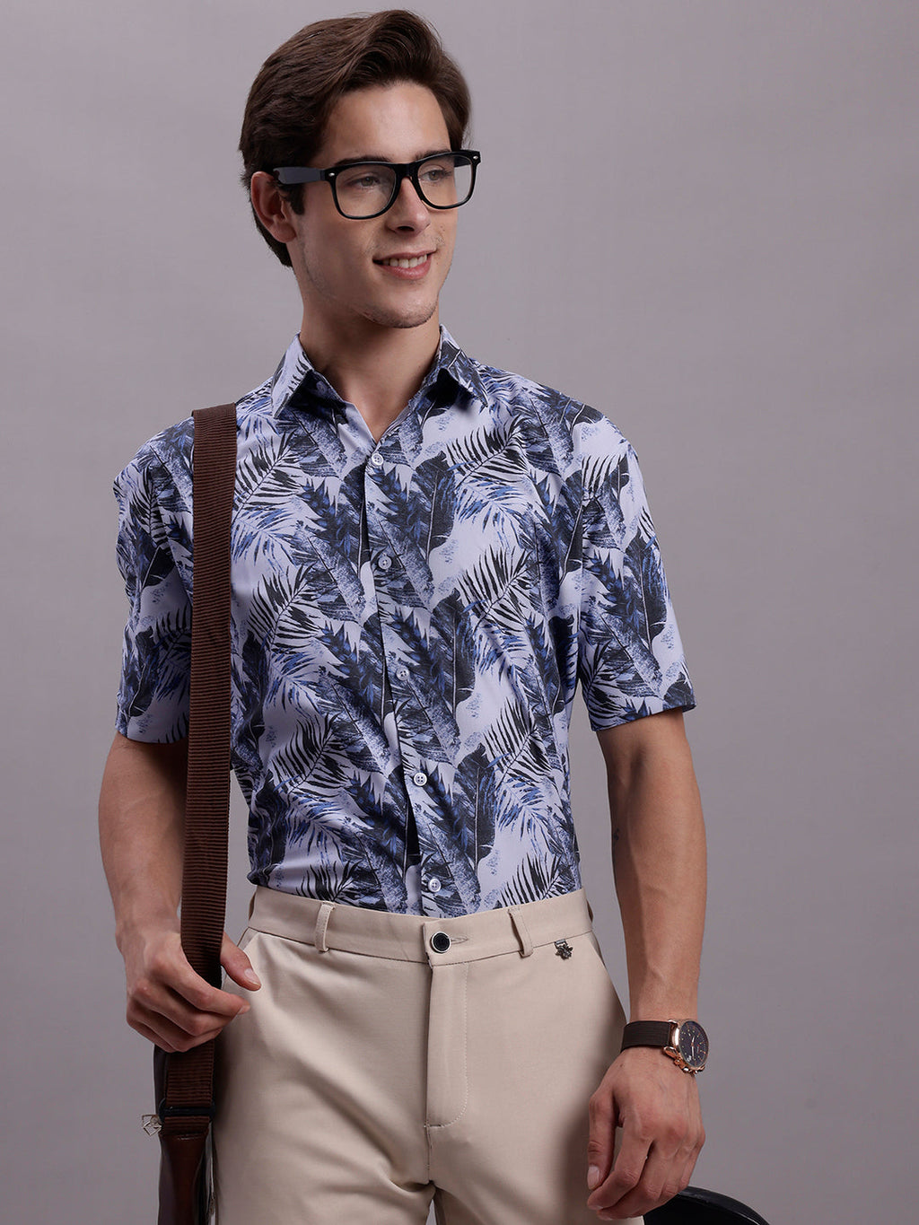 Jainish Men's Floral Printed Formal Shirt - Grey | Grocsy