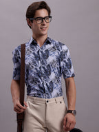 Jainish Men's Floral Printed Formal Shirt - Grey | Grocsy