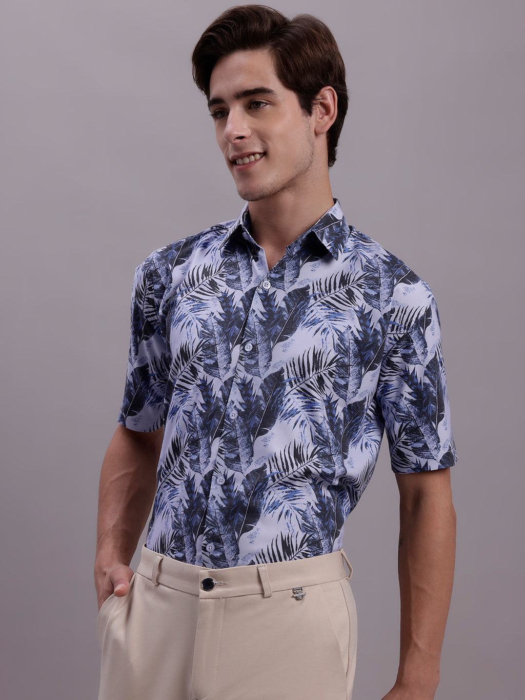 Jainish Men's Floral Printed Formal Shirt - Grey | Grocsy