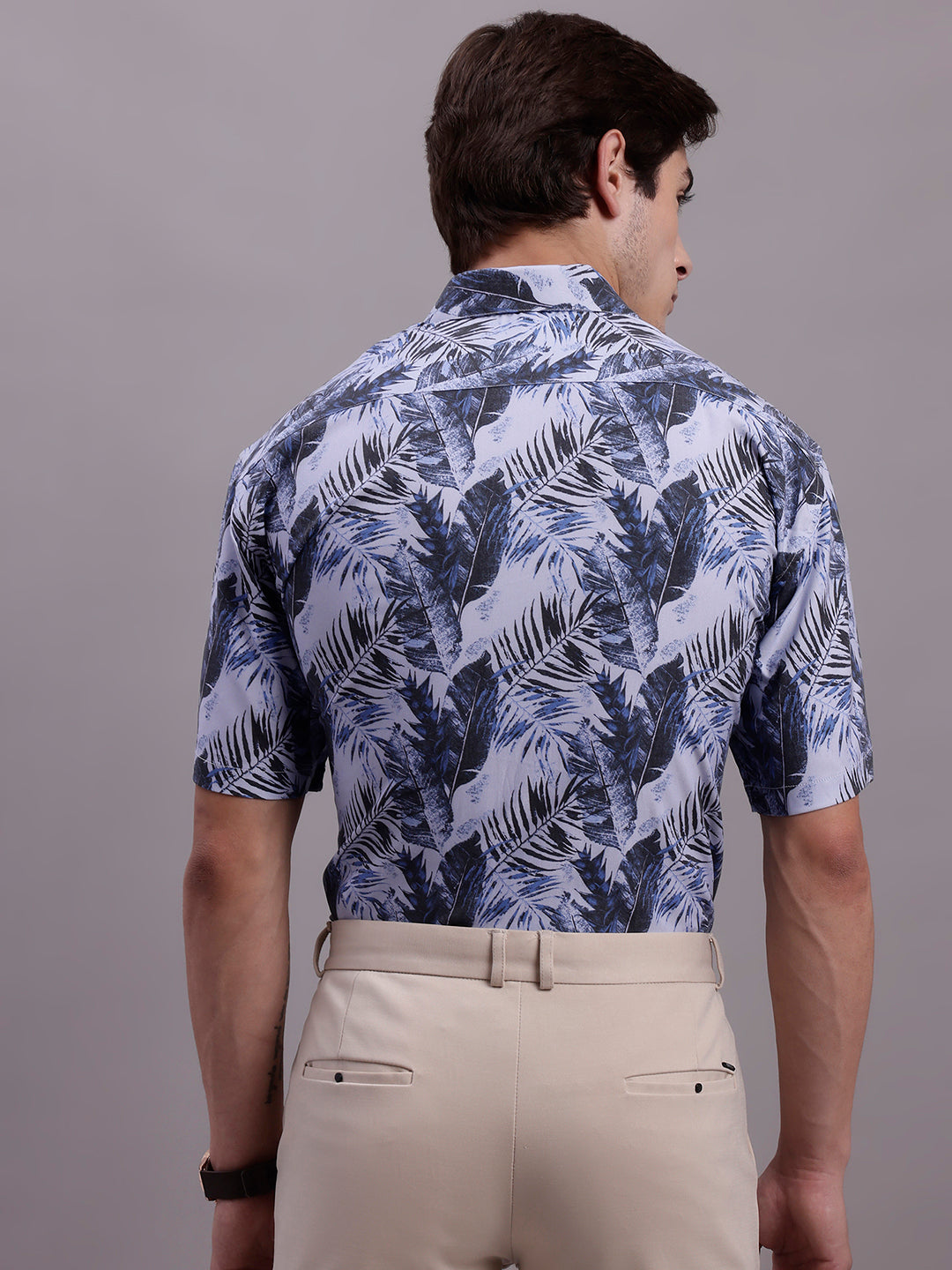 Jainish Men's Floral Printed Formal Shirt - Grey | Grocsy