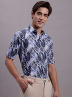 Jainish Men's Floral Printed Formal Shirt - Grey | Grocsy