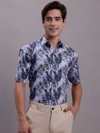Jainish Men's Floral Printed Formal Shirt - Grey | Grocsy