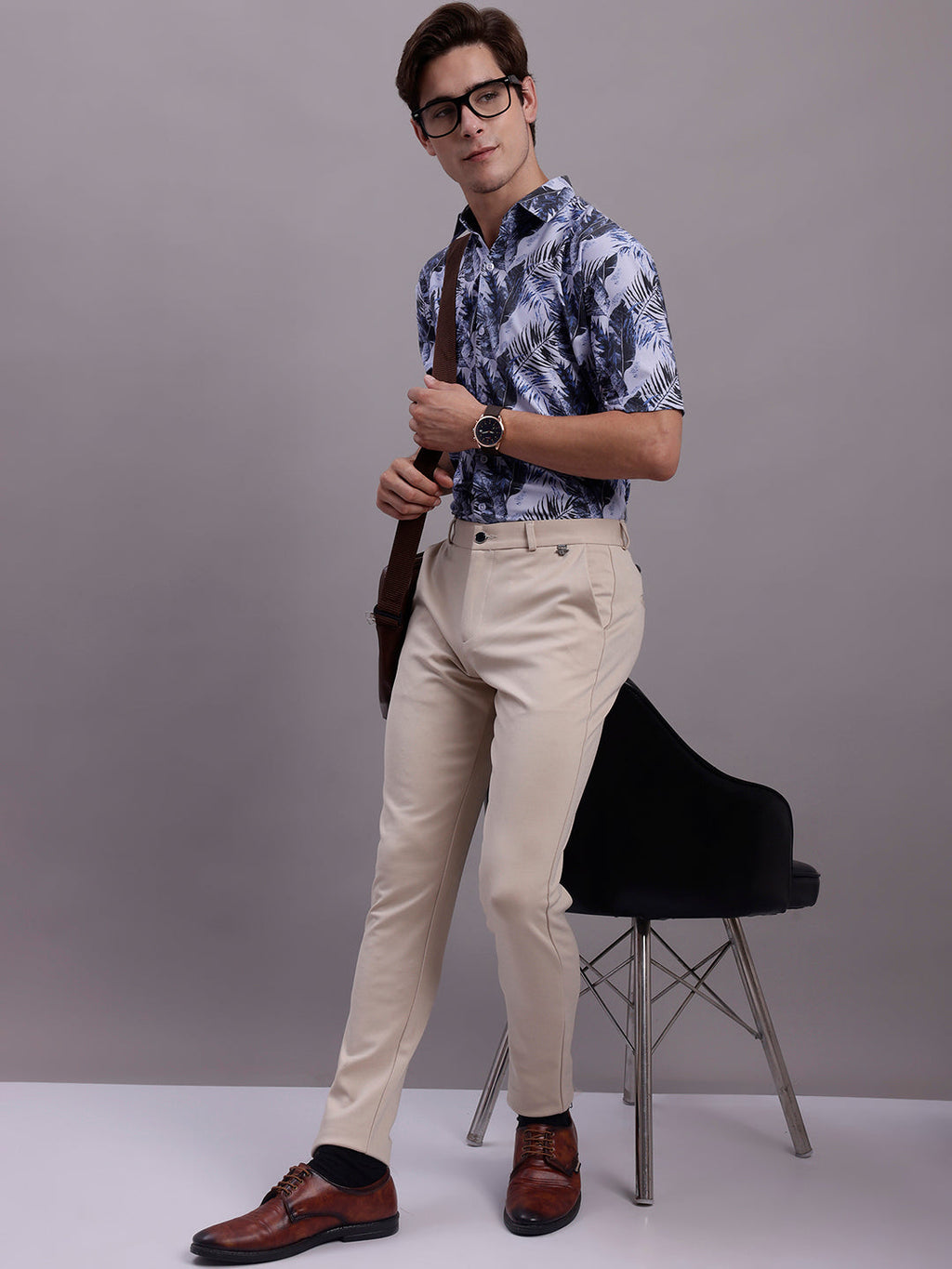 Jainish Men's Floral Printed Formal Shirt - Grey | Grocsy