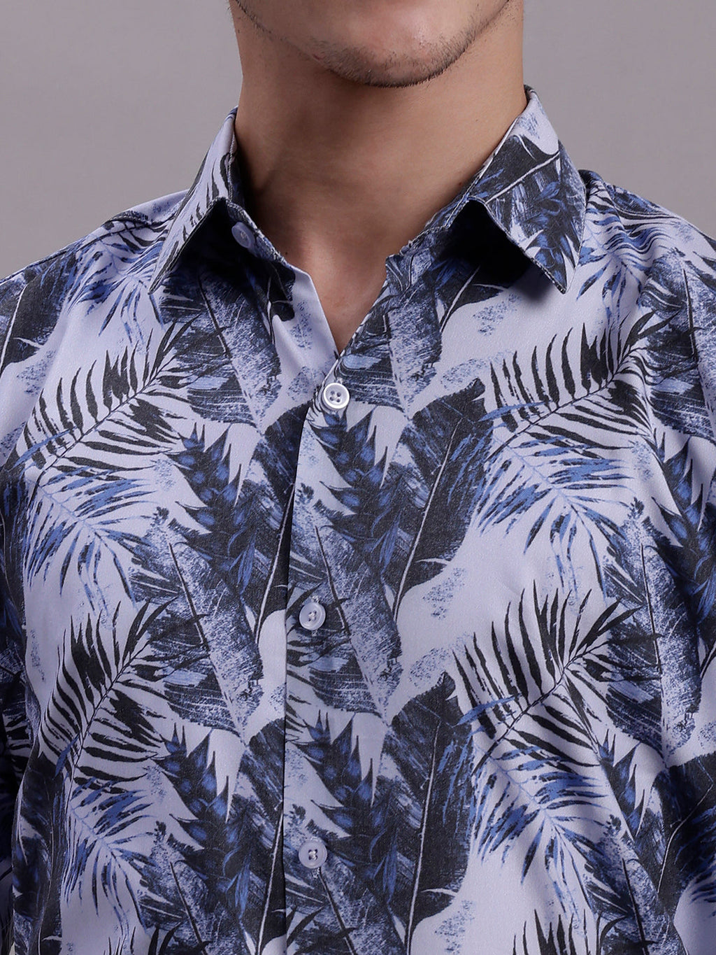 Jainish Men's Floral Printed Formal Shirt - Grey | Grocsy