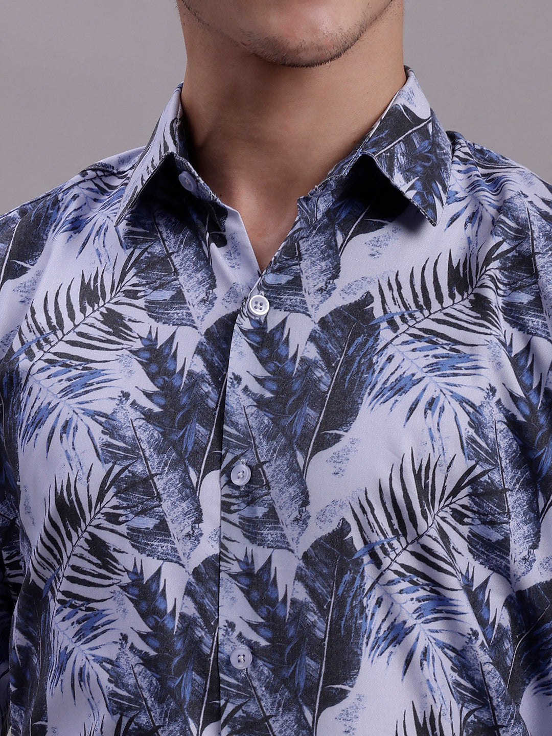Jainish Men's Floral Printed Formal Shirt - Grey | Grocsy