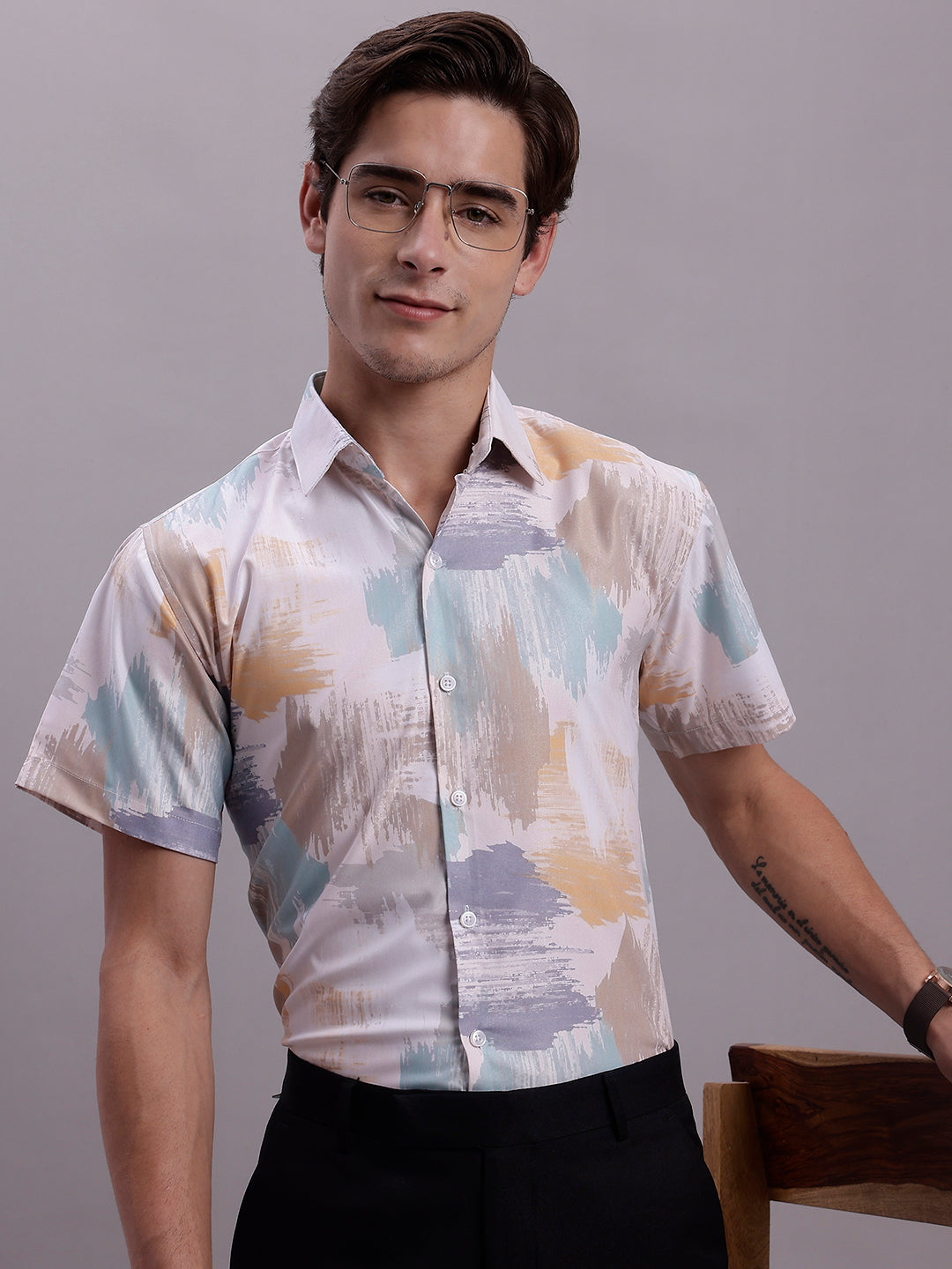 Jainish Men's Printed Formal Shirt - Multi | Grocsy