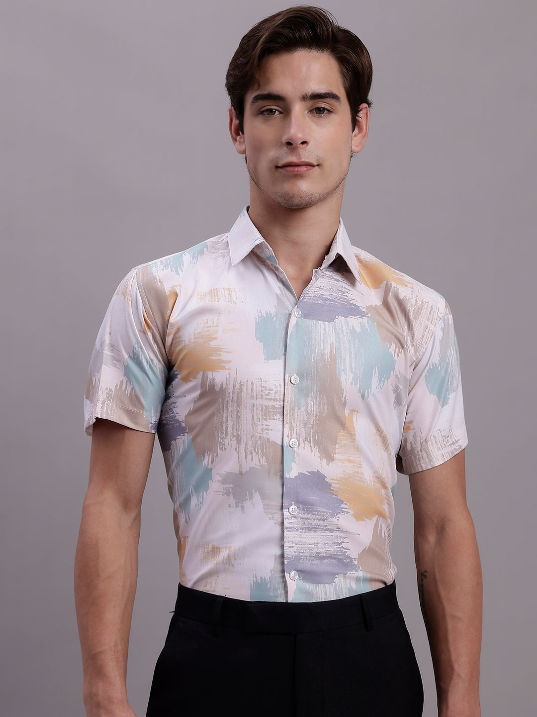 Jainish Men's Printed Formal Shirt - Multi | Grocsy