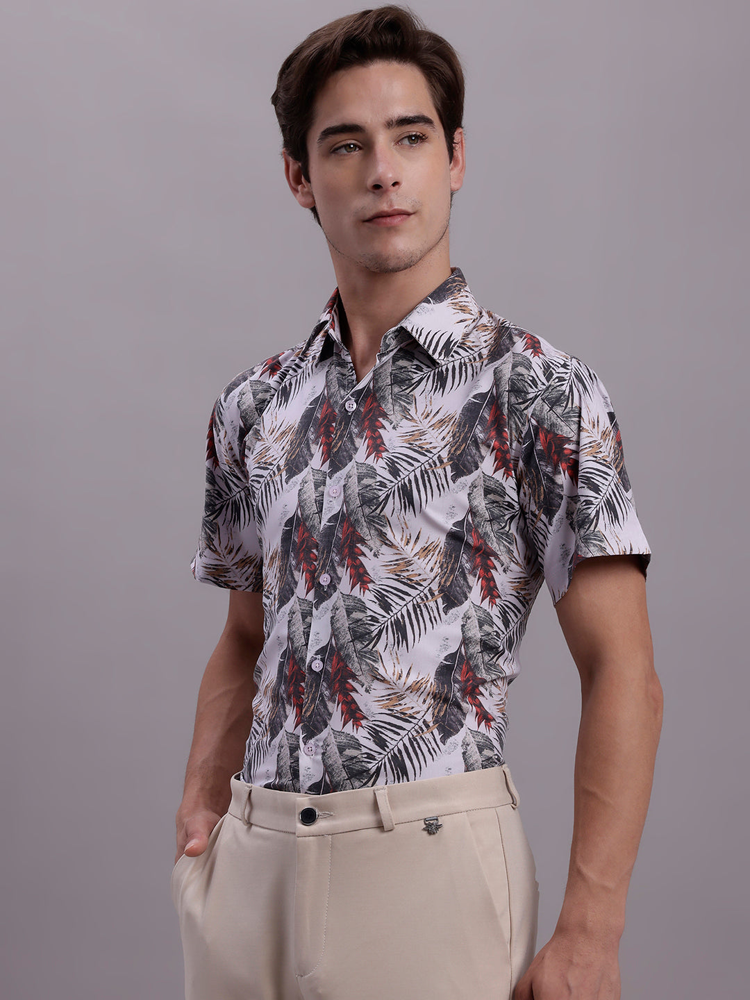 Jainish Men's Floral Printed Formal Shirt - Red | Grocsy