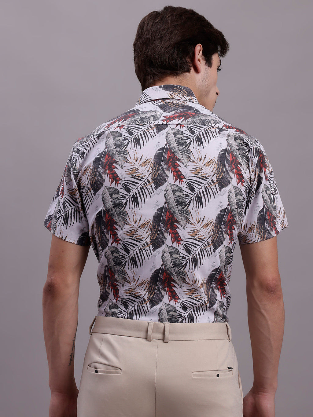 Jainish Men's Floral Printed Formal Shirt - Red | Grocsy