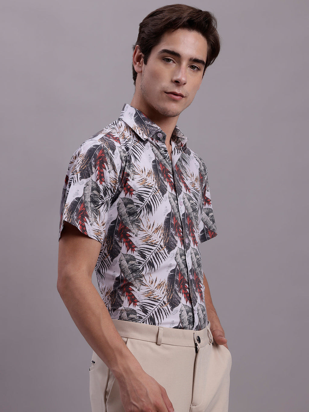 Jainish Men's Floral Printed Formal Shirt - Red | Grocsy