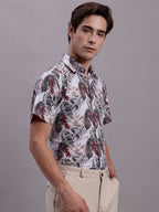 Jainish Men's Floral Printed Formal Shirt - Red | Grocsy
