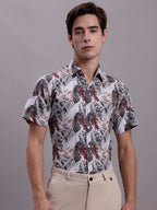 Jainish Men's Floral Printed Formal Shirt - Red | Grocsy