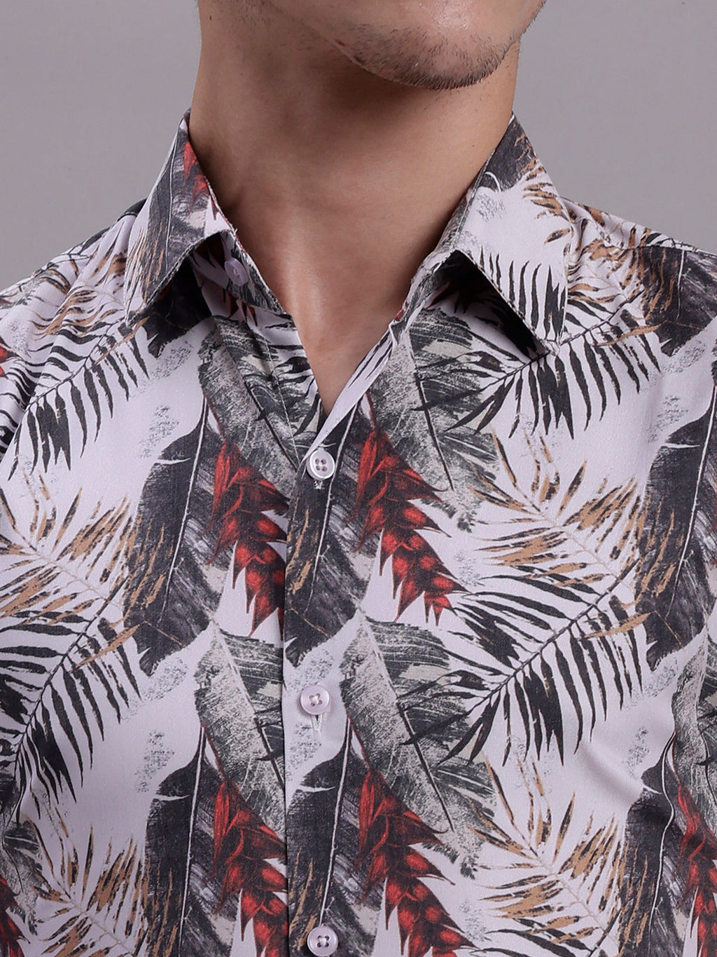Jainish Men's Floral Printed Formal Shirt - Red | Grocsy