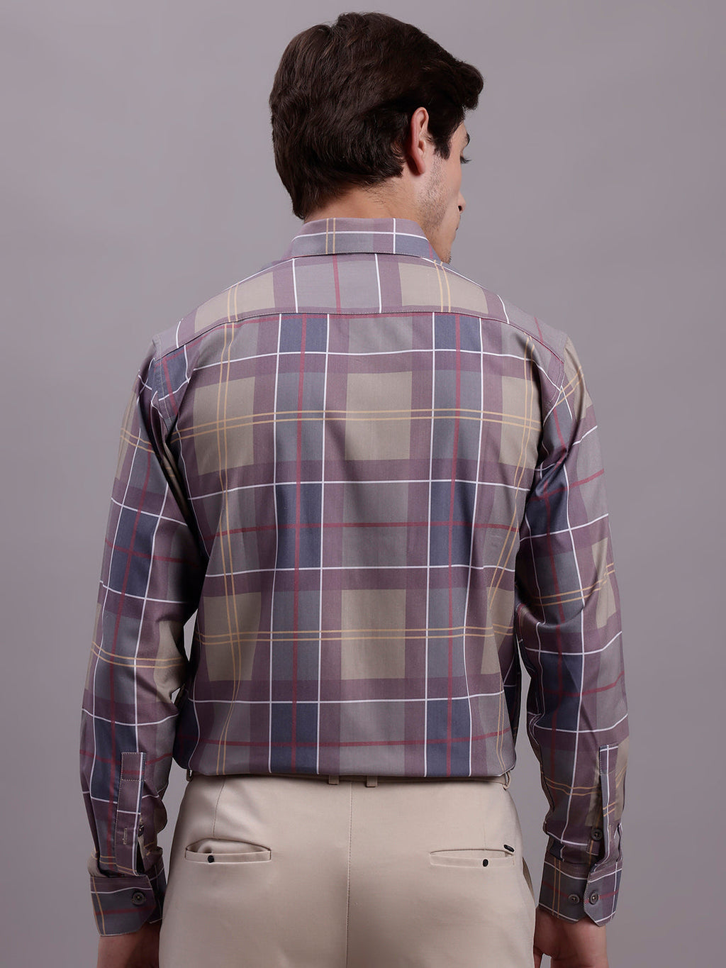 Jainish Men's Cotton Blend Checked Formal Shirt - Brown | Grocsy