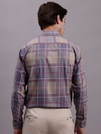 Jainish Men's Cotton Blend Checked Formal Shirt - Brown | Grocsy