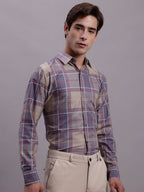 Jainish Men's Cotton Blend Checked Formal Shirt - Brown | Grocsy