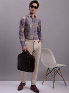 Jainish Men's Cotton Blend Checked Formal Shirt - Brown | Grocsy