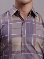 Jainish Men's Cotton Blend Checked Formal Shirt - Brown | Grocsy