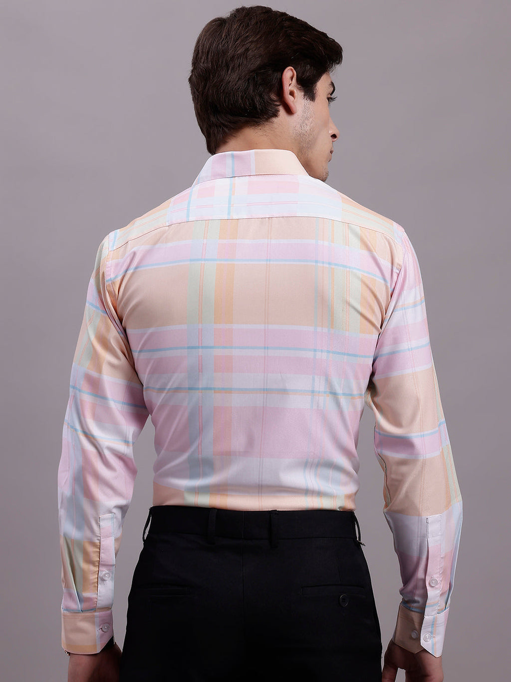 Jainish Men's Cotton Blend Checked Formal Shirt - Pink | Grocsy