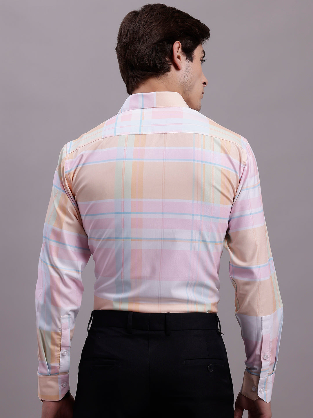 Jainish Men's Cotton Blend Checked Formal Shirt - Pink | Grocsy