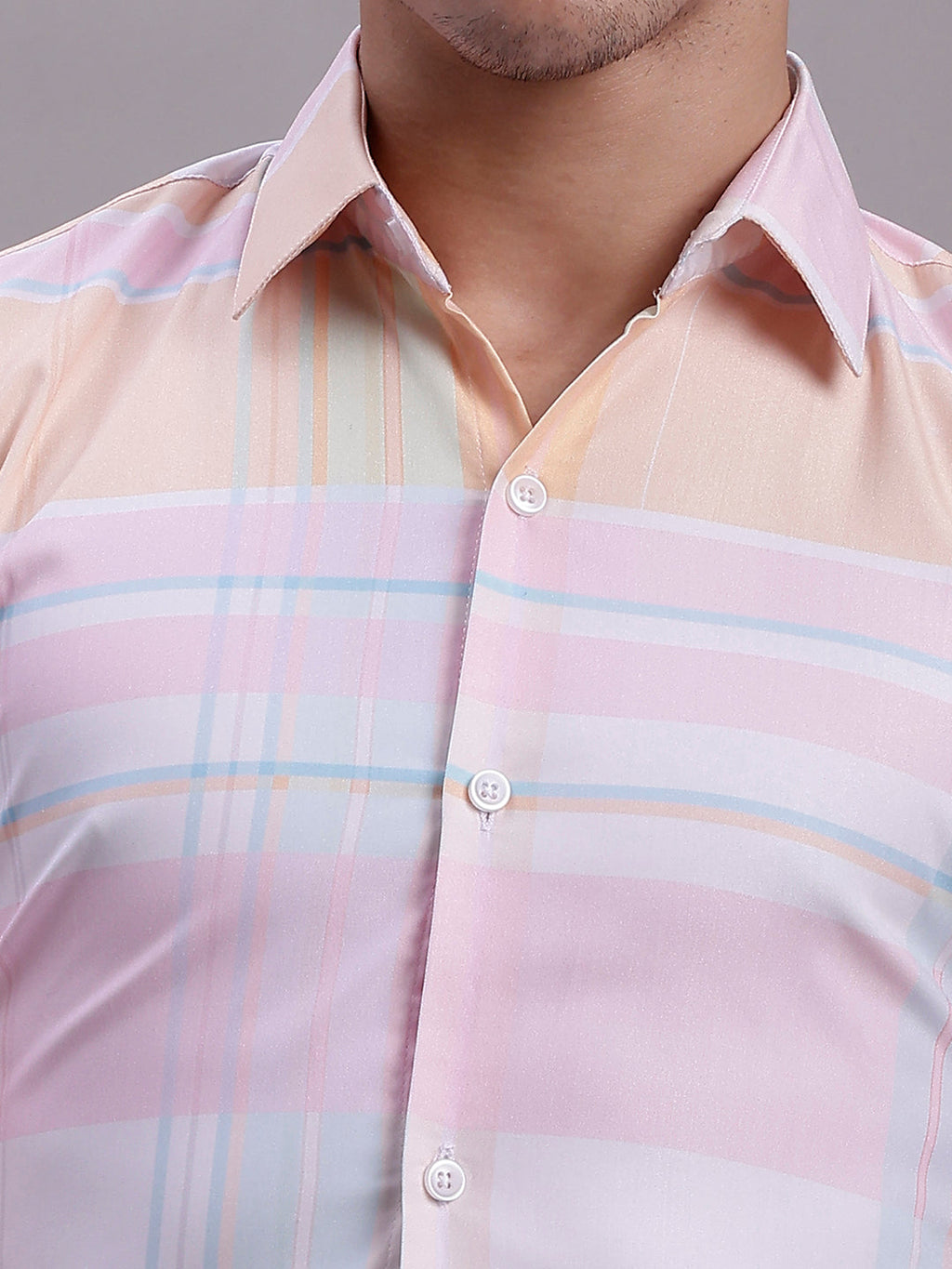 Jainish Men's Cotton Blend Checked Formal Shirt - Pink | Grocsy