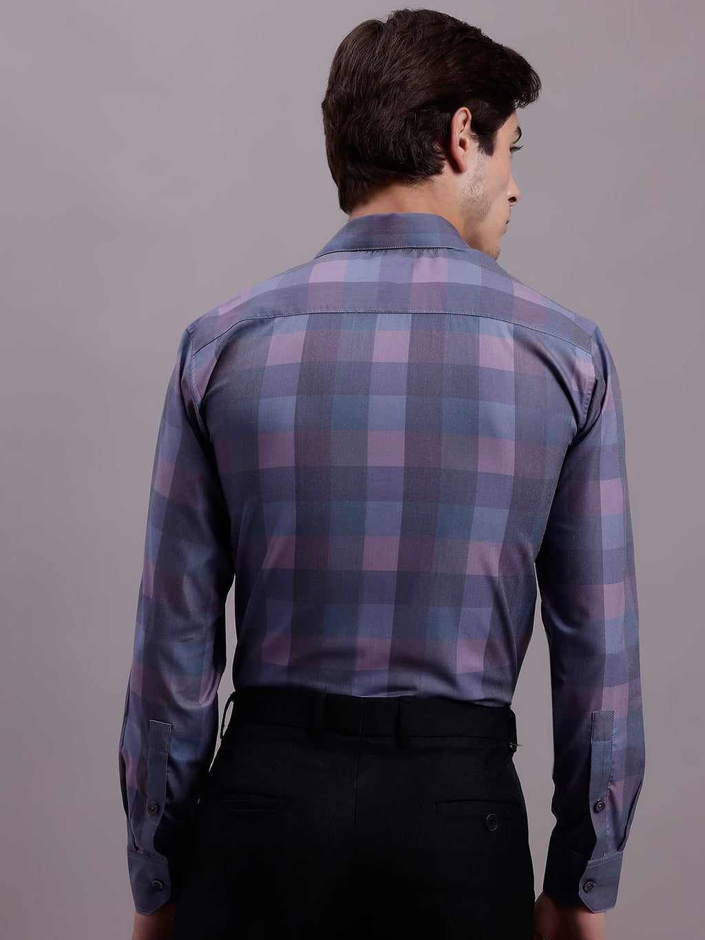 Jainish Men's Cotton Blend Checked Formal Shirt - Purple | Grocsy