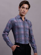 Jainish Men's Cotton Blend Checked Formal Shirt - Purple | Grocsy