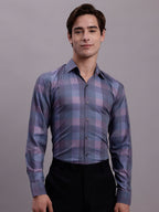 Jainish Men's Cotton Blend Checked Formal Shirt - Purple | Grocsy