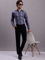 Jainish Men's Cotton Blend Checked Formal Shirt - Purple | Grocsy