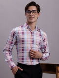 Jainish Men's Cotton Blend Checked Formal Shirt - Wine | Grocsy