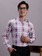 Jainish Men's Cotton Blend Checked Formal Shirt - Wine | Grocsy