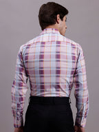 Jainish Men's Cotton Blend Checked Formal Shirt - Wine | Grocsy